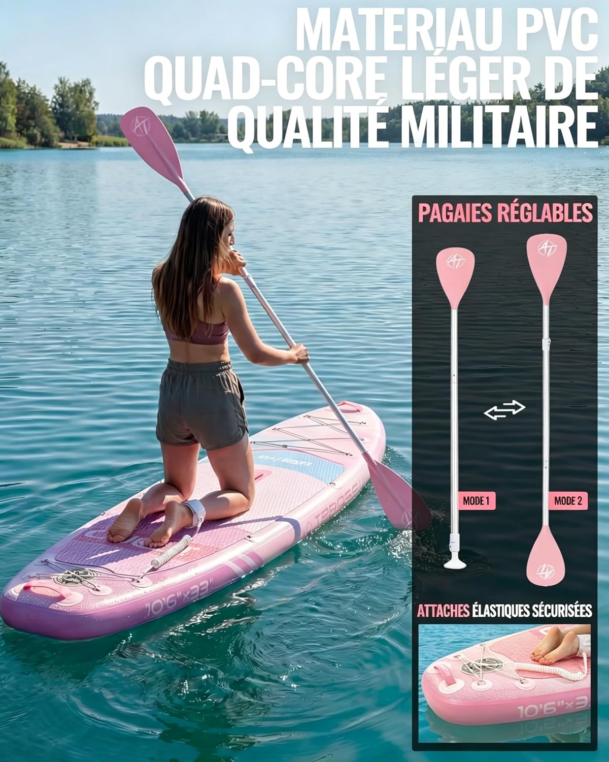 Stand Up Paddle Gonflable Adulte avec Siège Kayak & Accessoires, 320x84cm Planche de Sup Extra Large pour 2 Personnes, Charge 200kg, Kayak Gonflable 2 Places Stable et Antidérapant pour Surf