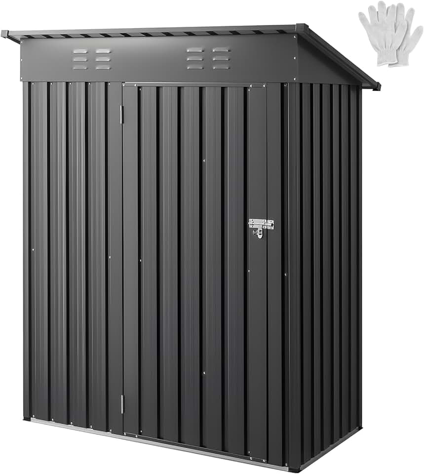jardinito Abri de Jardin en Métal, 153,3 x 87,6 cm, Abri de Rangement d'Extérieur, avec Porte Verrouillable, Toit en Pente, Cabine de Jardin, pour Stockage d'Outils, de Vélos, Étagères, Poubelles, Gris