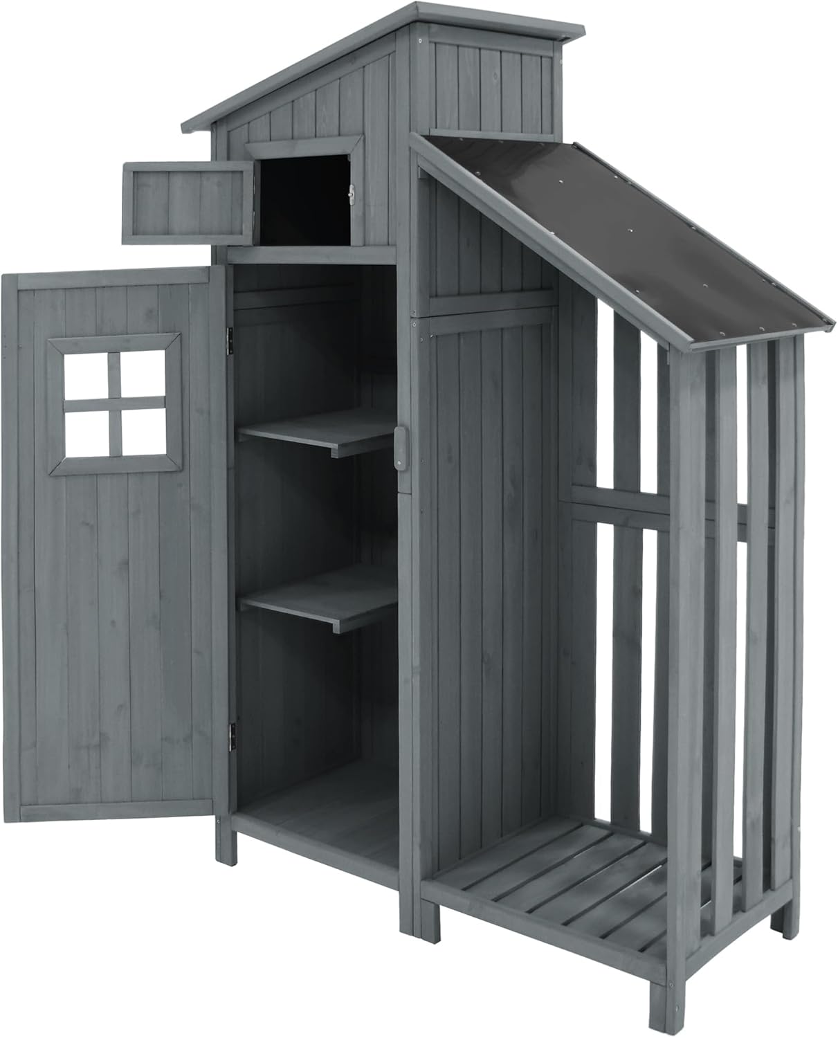 Abri de jardin bois - structure selle, 124x46x174 cm, PVC, 2 étagères