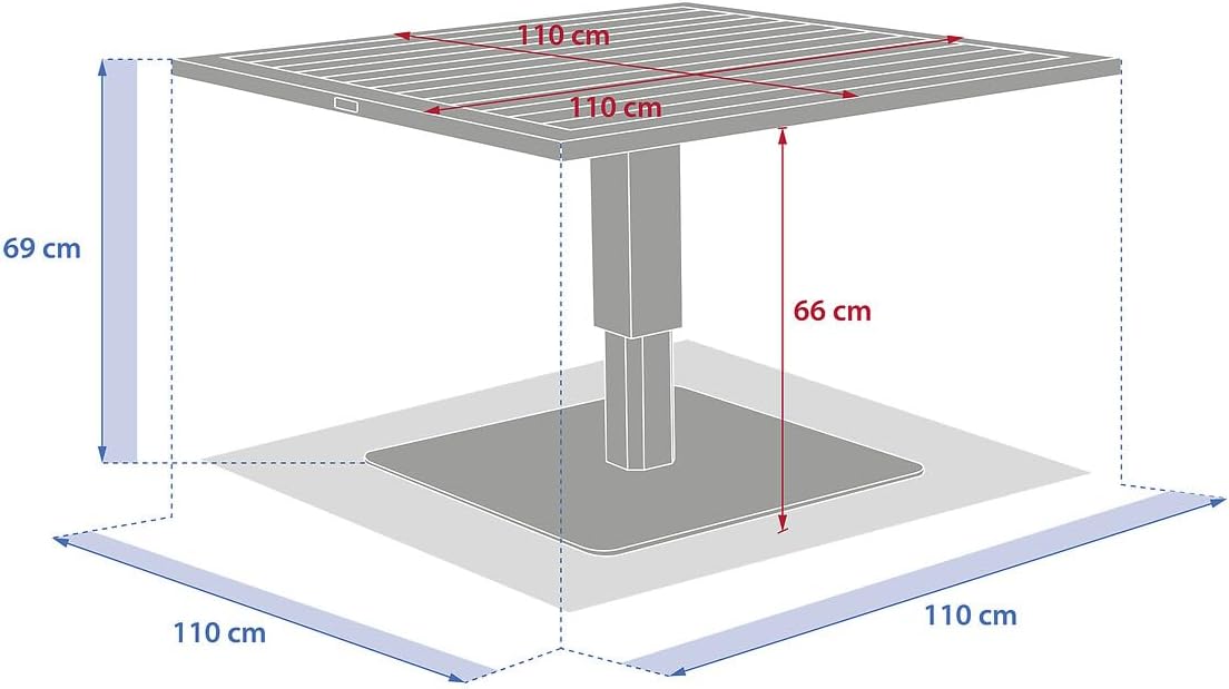 jardinito - Salimia - table carrée relevable 110x110x69cm - aluminium