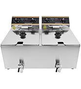 jardinito Friteuse électrique, 6L+6L commerciale friteuse avec valve de vidange, acier inoxydable, ...