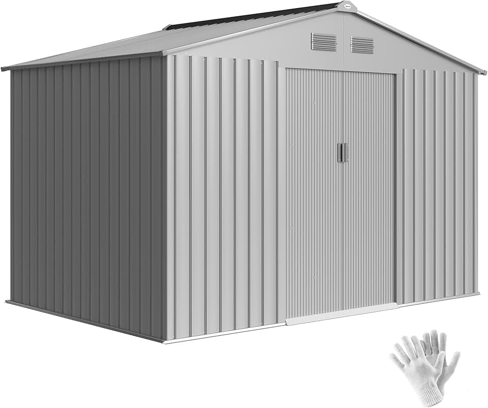 jardinito - abri de jardin 4,9 m², 277x195x192 cm, porte coulissante, ventilation, kit fondation