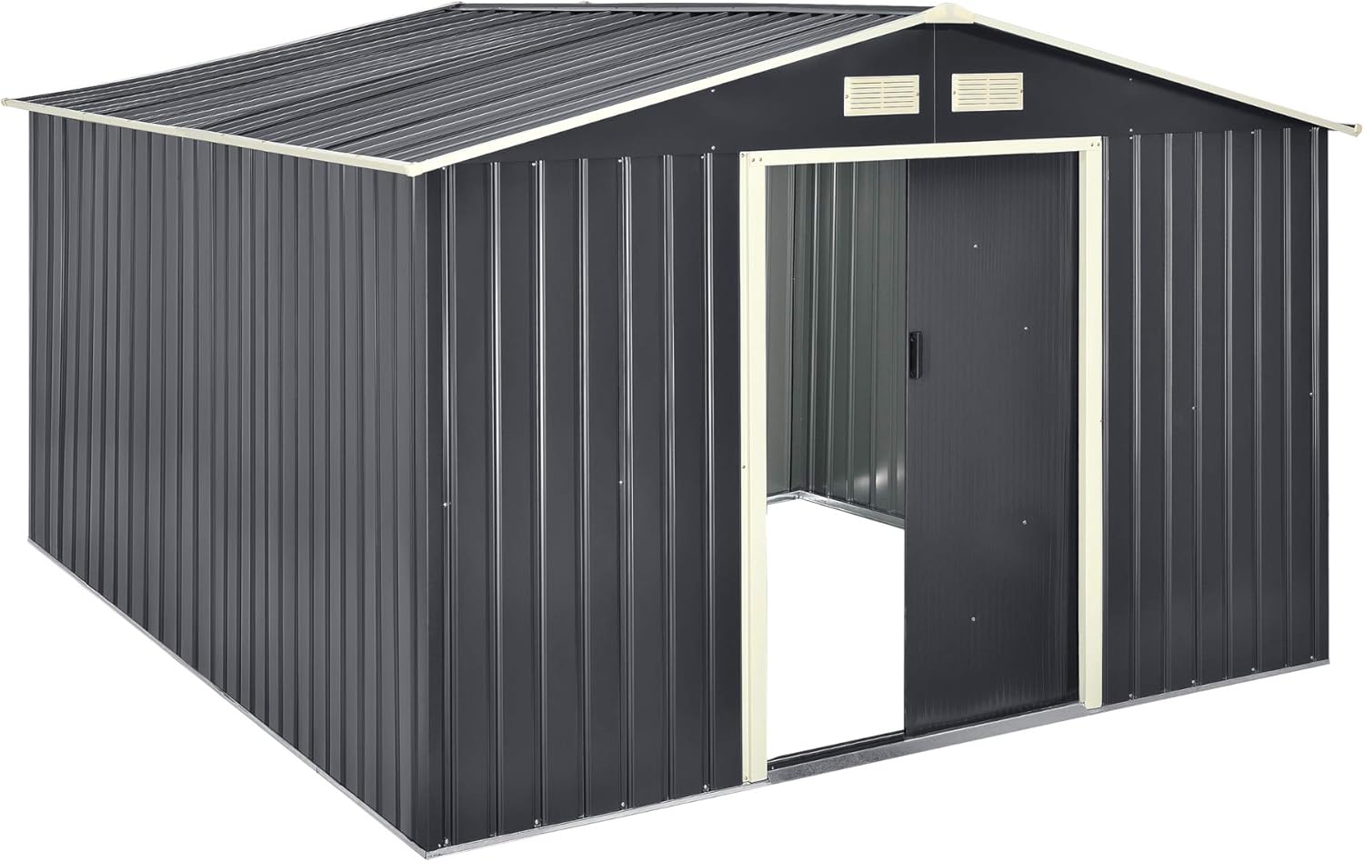 Abri de Jardin 15 m³ Robuste Cabane de Stockage Extérieur Cabane à Outils Toit à Pignon Tôles en Acier Galvanisées Gris Foncé