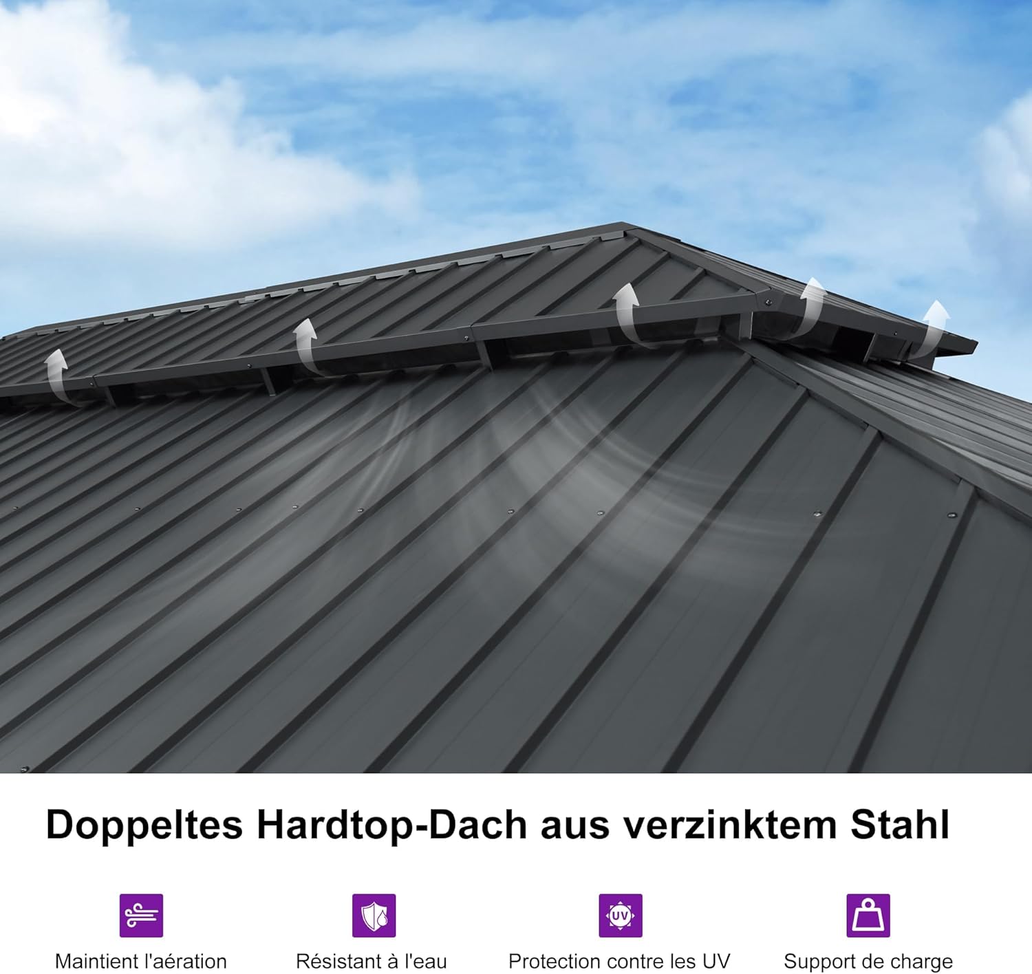jardinito - Pergola série extérieure - 7.32x4.25m - alu, éclairage, moustiquaire, rideaux, gouttière, poteaux renforcé