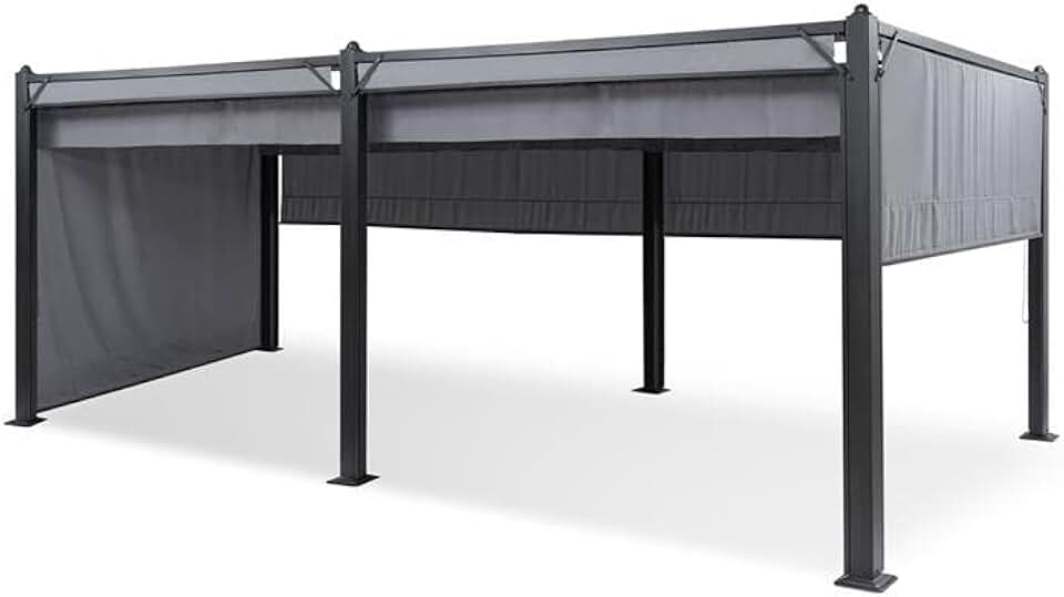 jardinito - Pergola aluminium série Polycarbonate - 3x6m - toit hydrofuge, protection UV, cadre métal, toit/côtés polyes