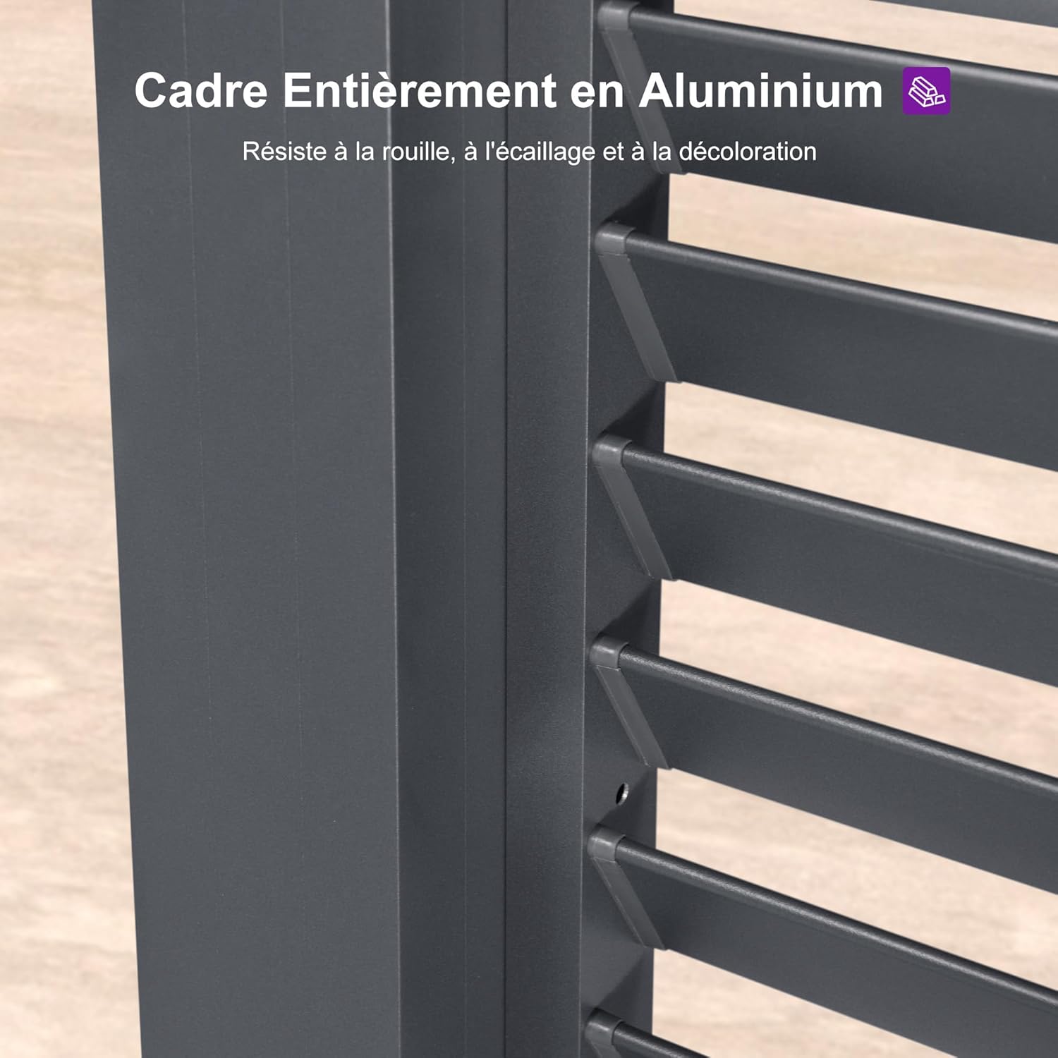 jardinito - Pergola bioclimatique série aluminium - 4,8x3,68m - lames orientables, persiennes fixes, gris
