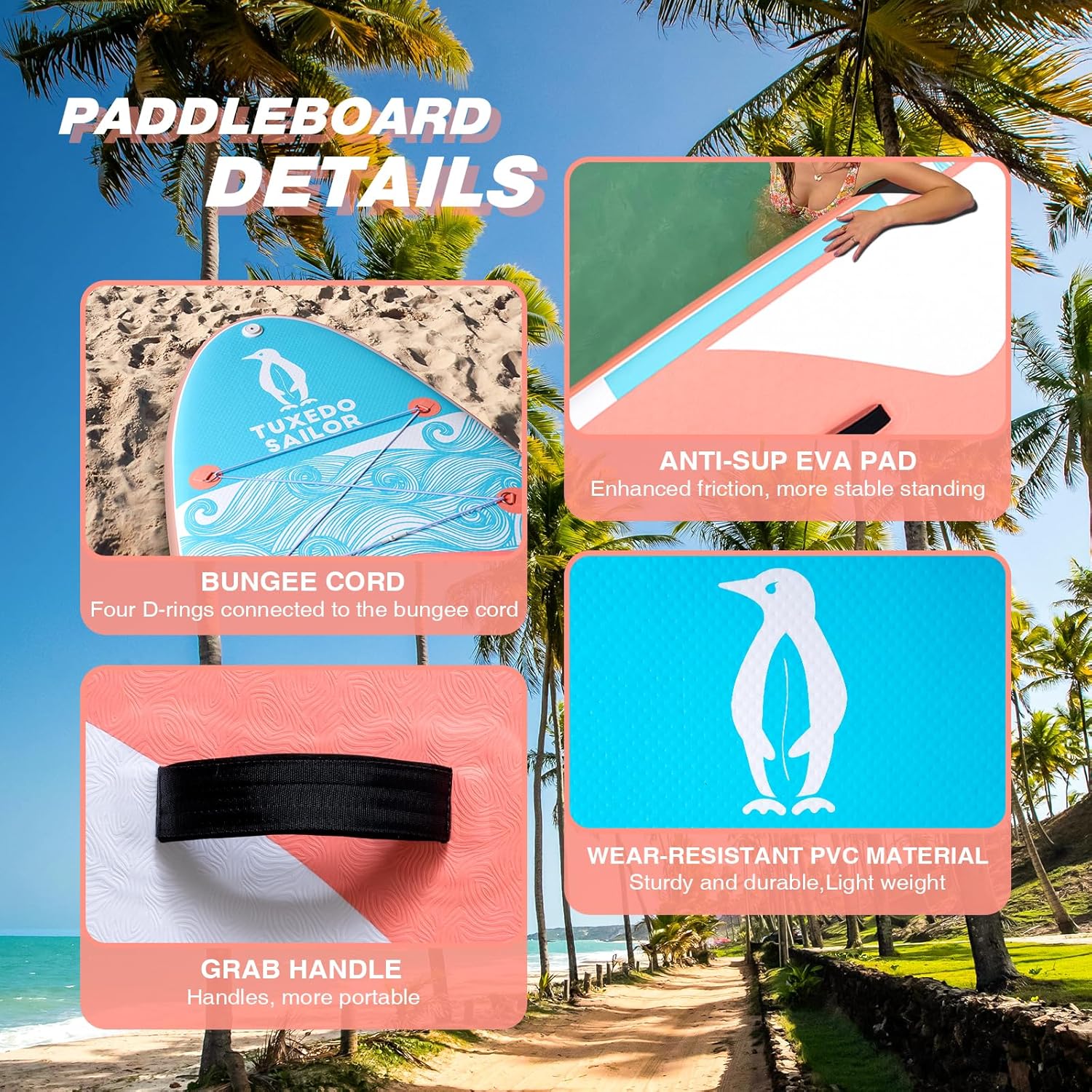 jardinito - Paddle Gonflable Adulte - SUP 320 cm - avec accessoires complets