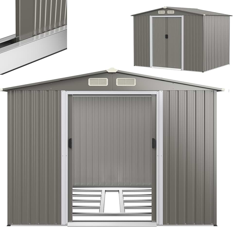 jardinito - Abri de jardin acier 260x206,5x108cm, double porte, toit appentis, KX7293PK+FR