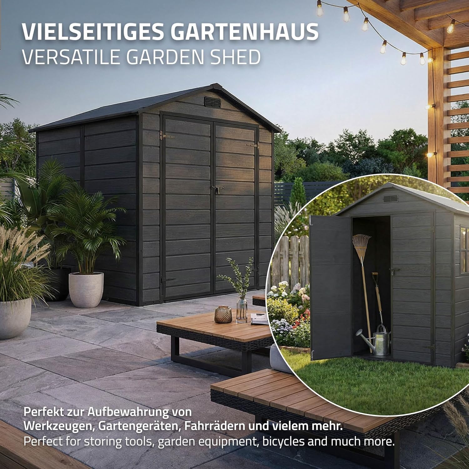 jardinito - Abri de jardin résine 151x182x220 cm double porte, 5m³, fenêtre, ventilation