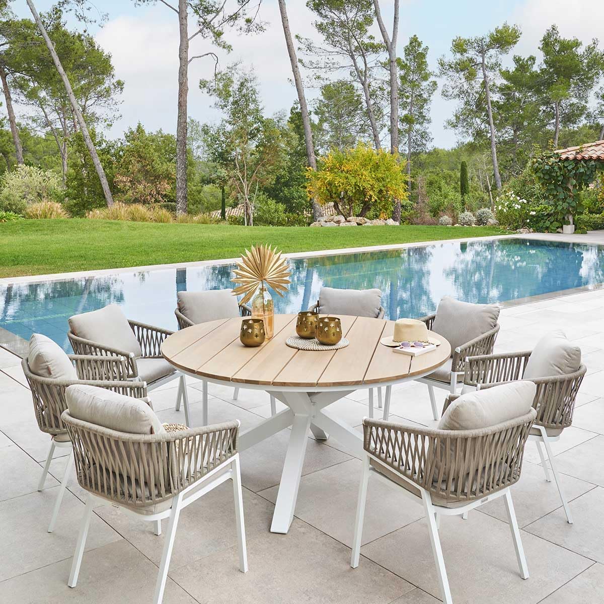 jardinito - Oriengo - diamètre 160 cm - aluminium acacia 8 places
