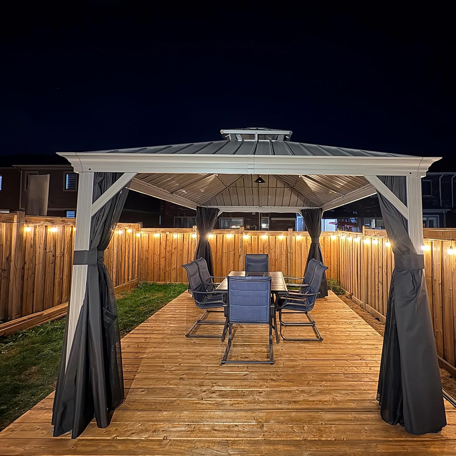 jardinito - tonnelle extérieur - 3 x 4,25 m - alu double toit, rideaux, LED