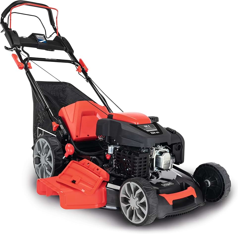 jardinito Tondeuse à Gazon Thermique MS225-56 - Moteur 4 Temps 6 CV - 224 cm3 - Largeur de Coupe 56 cm - 2200 m² - bac 65L - Hauteur de Coupe 25-75 mm