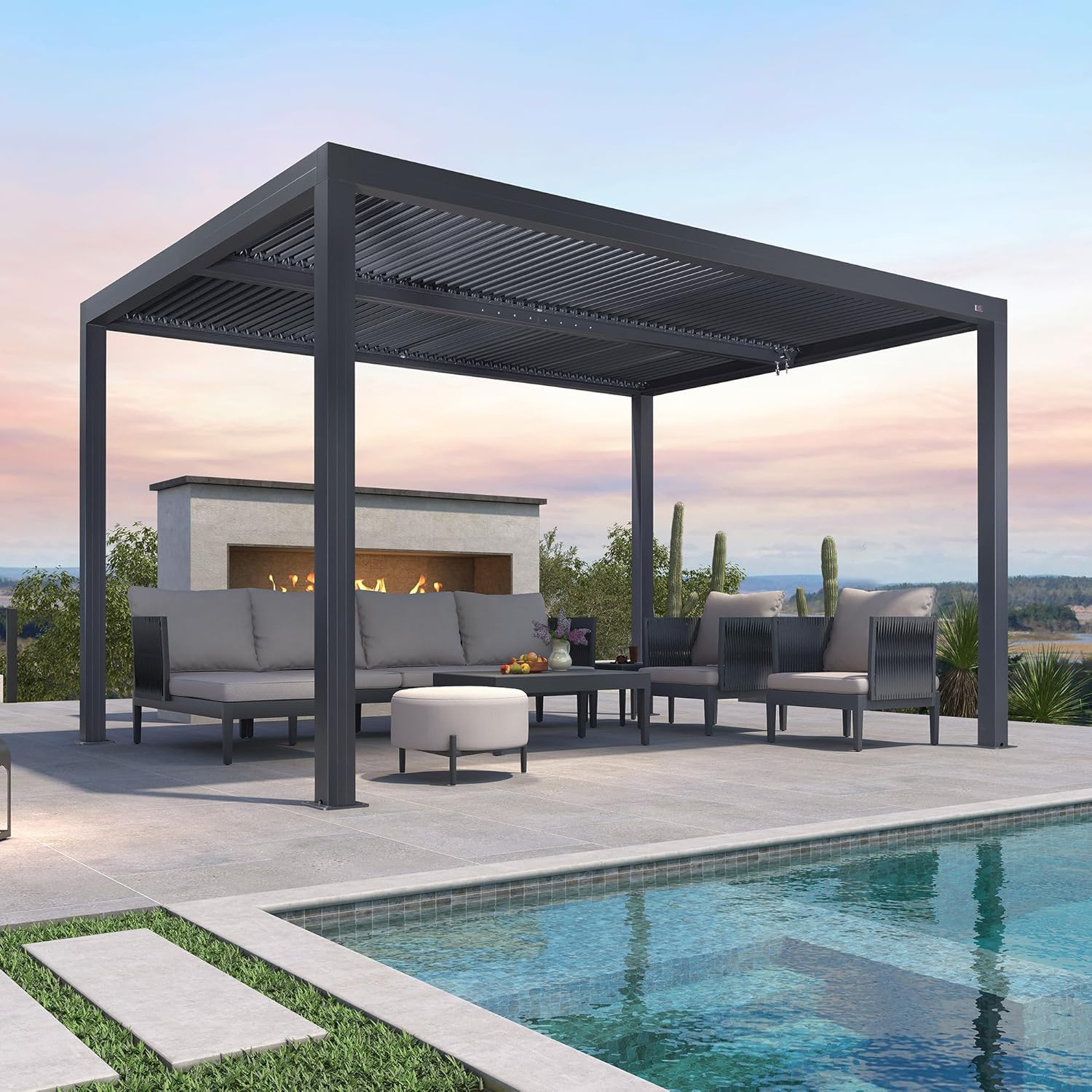 jardinito - Pergola bioclimatique 4x3,3m - alu, lames orientables, 13,2m²