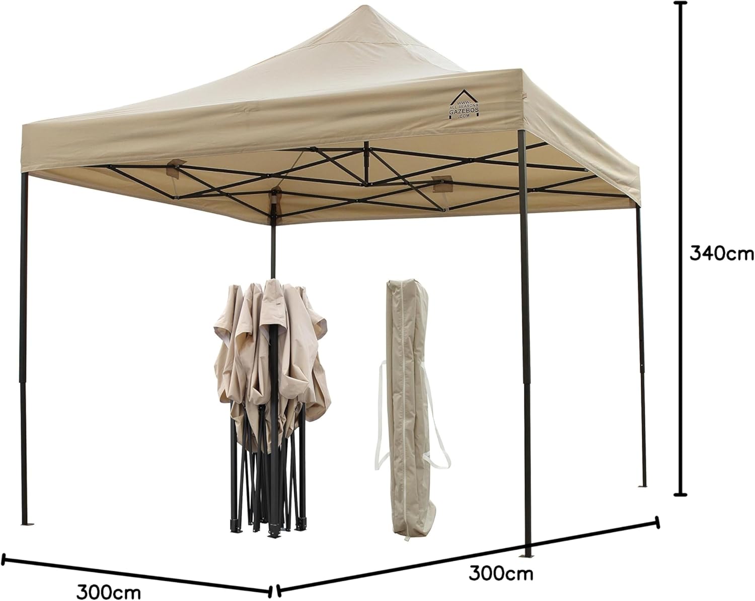 jardinito | Tonnelle Pliante 3x3m | Matériaux Robustes, Entièrement Étanches et de Haute Qualité (Beige)