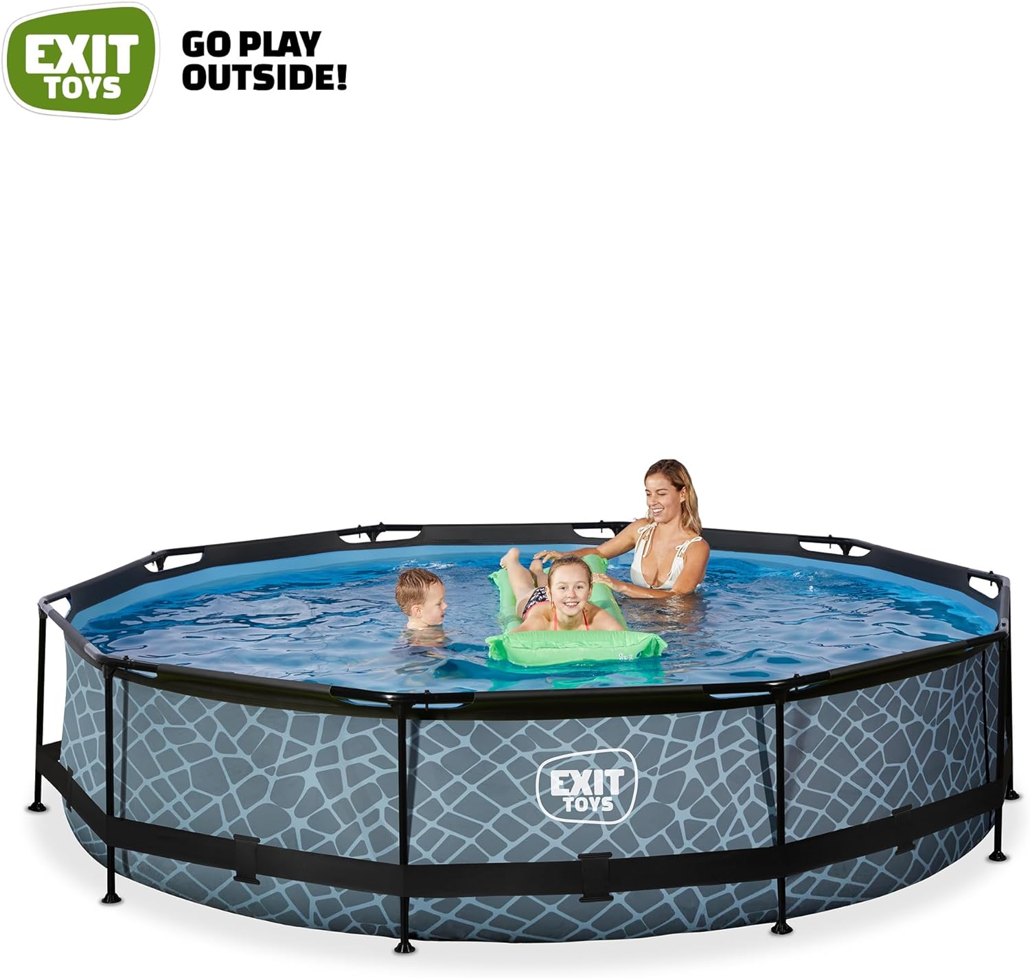 jardinito Piscine Tubulaire Stone - ø360x76cm - Piscine Hors Sol Ronde Grande avec Pompe Filtrante à Cartouche - Entrée Basse - Idéal pour Les Jeunes Enfants - Cadre Stable - Design Unique - Gris