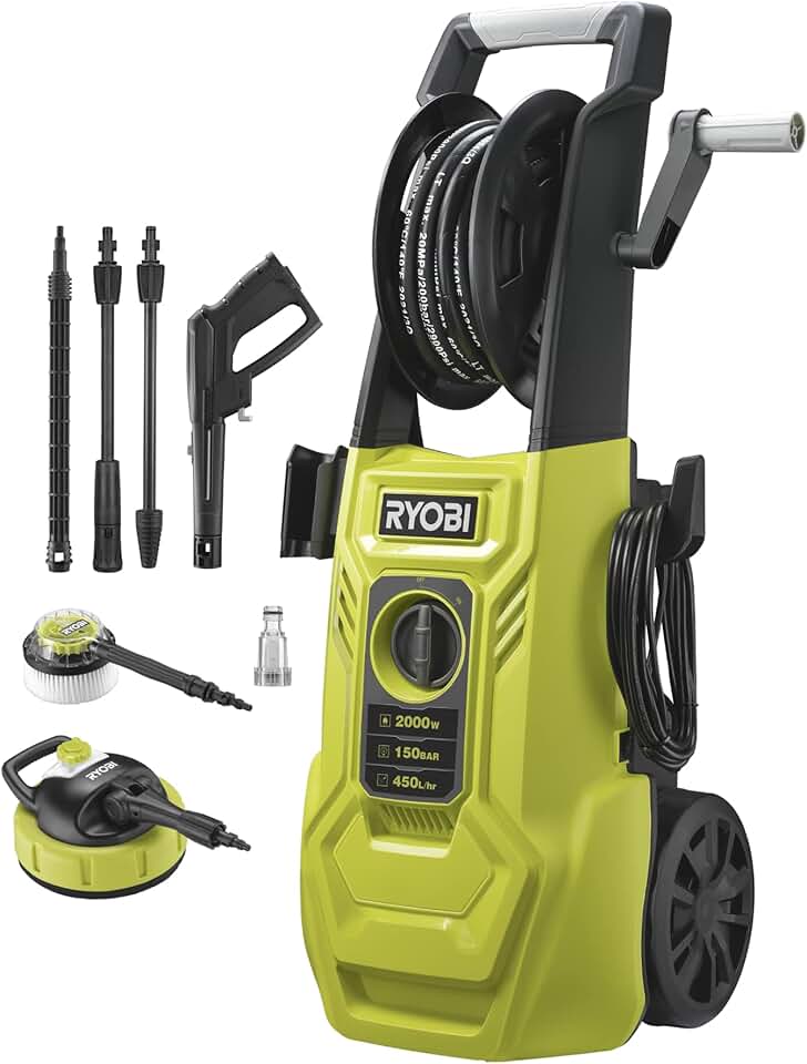 jardinito - Série RY150PWA - 2000 W, 150 Bars, 8 m flexible, réservoir détergent, lance Vario/Turbo, Brosse rotative - RY150