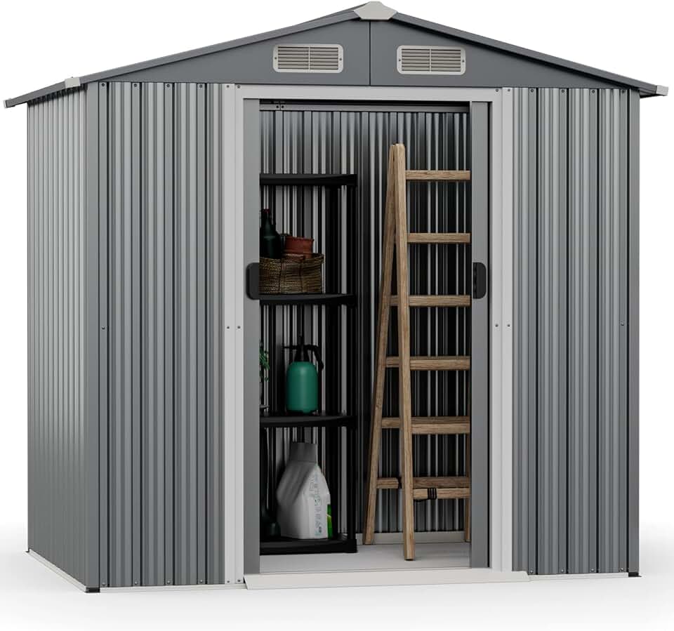 jardinito - Abri jardin métal galvanisé - 3,7m³ - double porte, aération, rampe