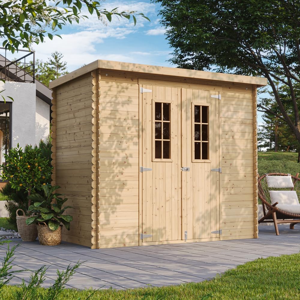 Abri de Jardin en Bois avec Sol TRAITÉ - Stockage extérieur l239xL142xH200cm/2.63 m2 - Petit abri à Outils, Local à vélos - jardinito M310C+M310G