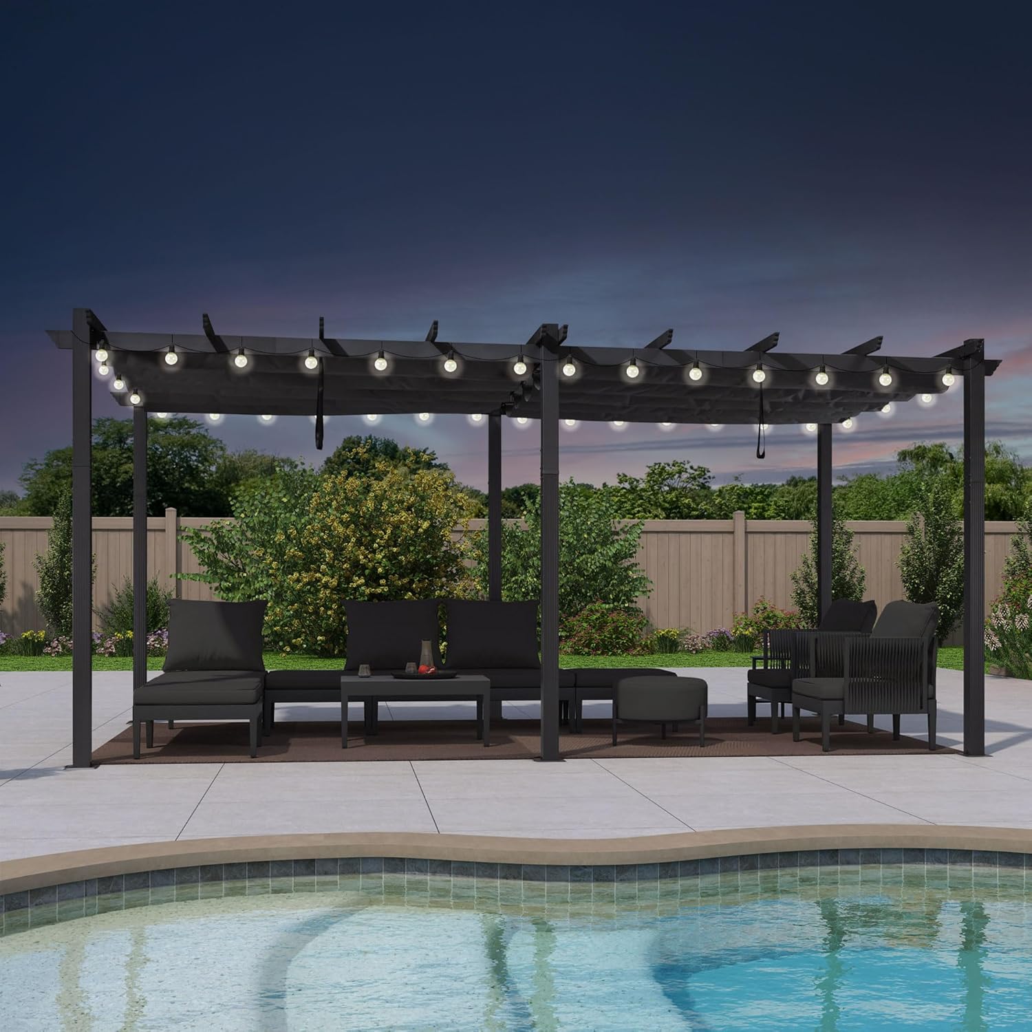 jardinito - Pergola aluminium 5,5x3m, éclairage LED, toit rétractable