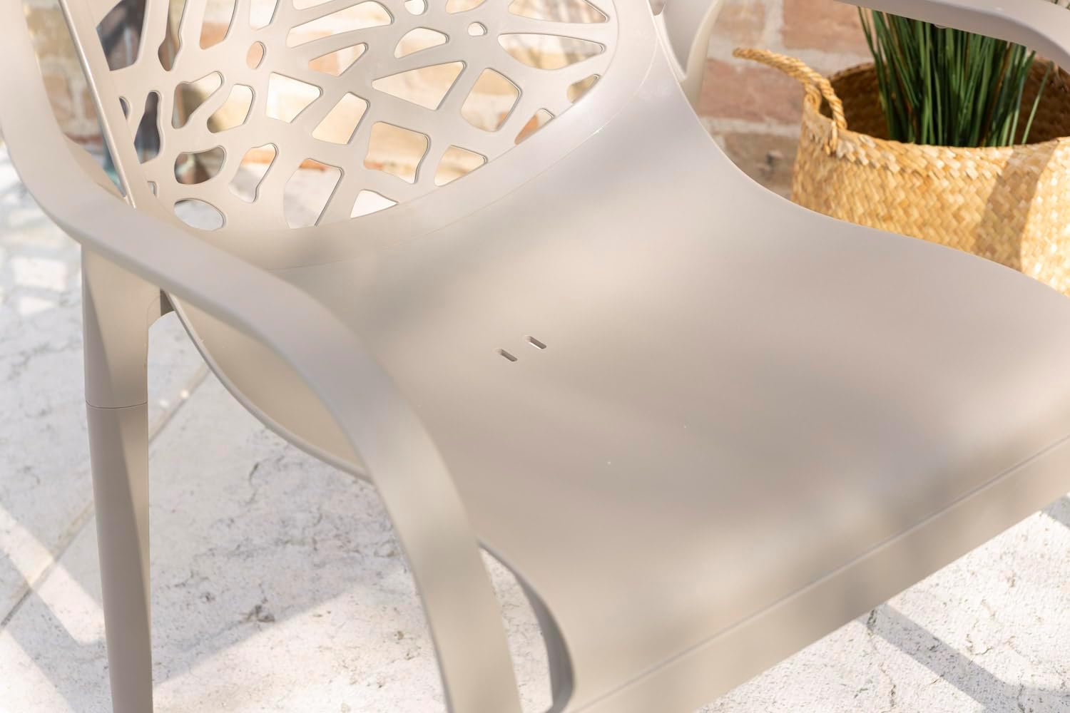 Salon de jardin - Maratea - 4 places - Polypropylène, empilable, imperméable, design moderne, Taupe