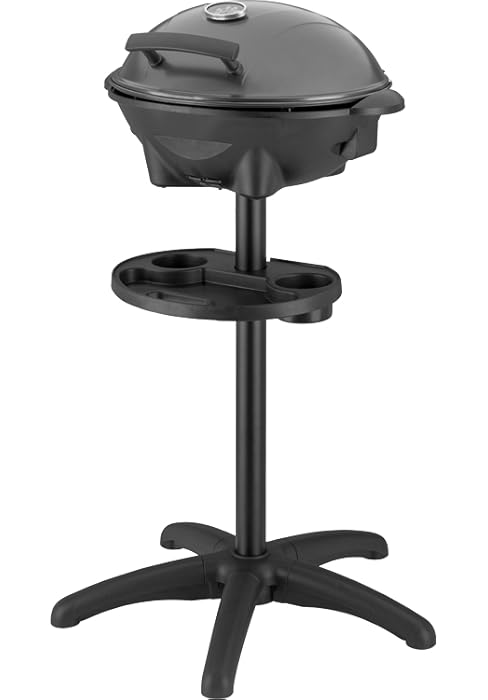 avec couvercle en forme de dôme, surface de cuisson circulaire et support réglable en hauteur avec table d'appoint