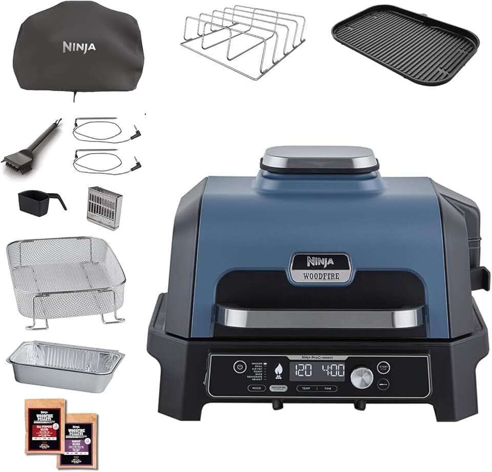 jardinito - Woodfire Pro Connect XL - Barbecue électrique 7-en-1, contrôle via appli, 2 sondes, housse, accessoires - OG901E