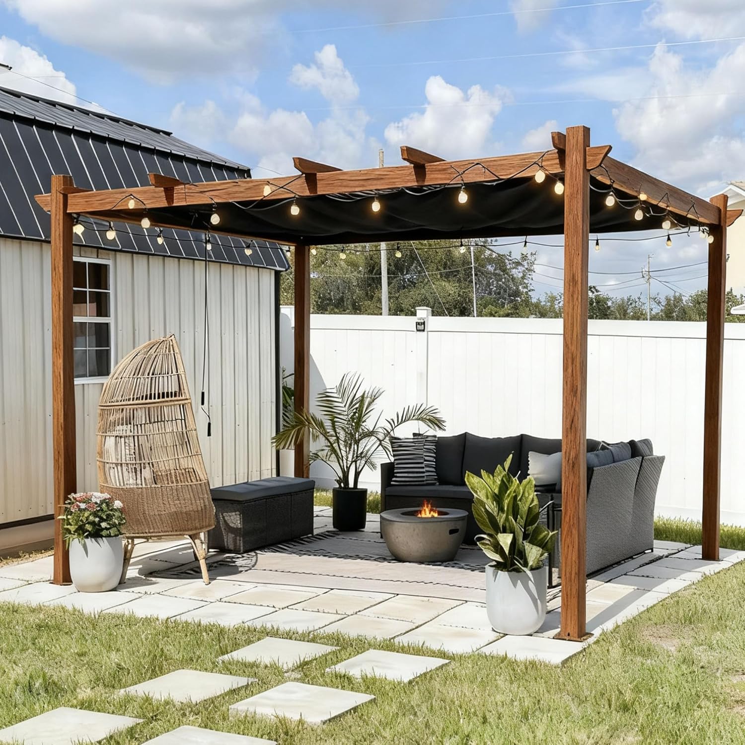 jardinito - Pergola aluminium - 4x3m - éclairage intégré, toit rétractable