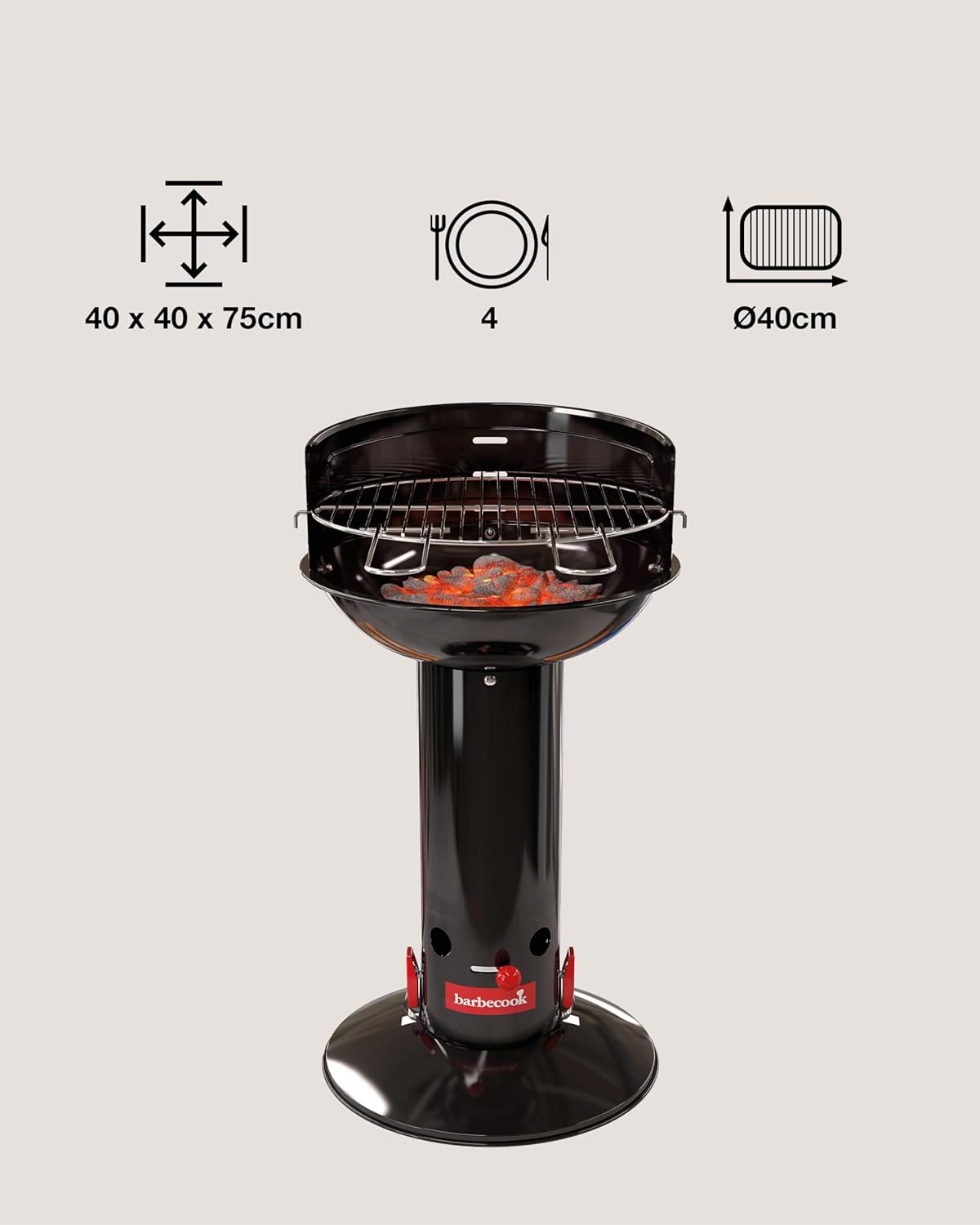 Barbecue charbon - acier émaillé - Ø40 cm - cuisson au charbon