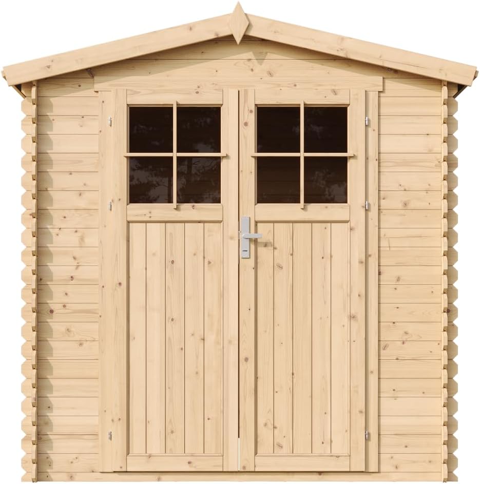 Abri de Jardin en Bois avec Sol TRAITÉ Porte verrouillable de Haute qualité - Stockage extérieur I216xL206xH218 cm/ 3.53 m2 - Toit imperméable, fenêtres jardinito M343F+M343G