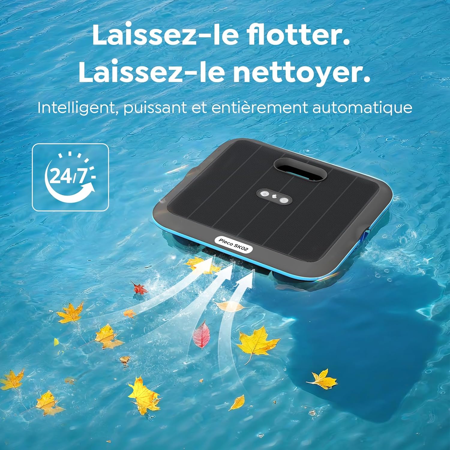 (Upgrade 2026) Pleco SK02 Robot Nettoyeur Skimmer Solaire de Surface Piscine, Robot Piscine sans Fil, Double Recharge, Sonde de Température, Contrôle App, Skimmer Piscine Hors Sol Automatique 24/7