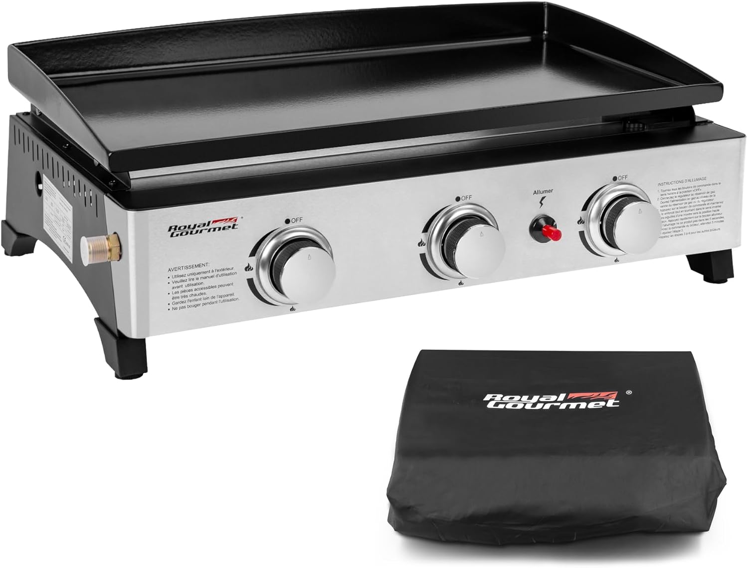 jardinito - Plancha Gaz 3 brûleurs - 62x35,5 cm - acier émaillé, portable, 7.5kW
