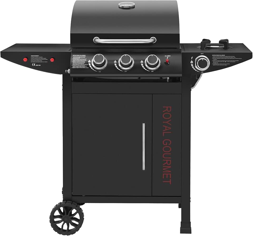 jardinito - barbecue gaz 3+1 brûleurs inox - 11,5 kW - chariot, 2 roues, thermomètre