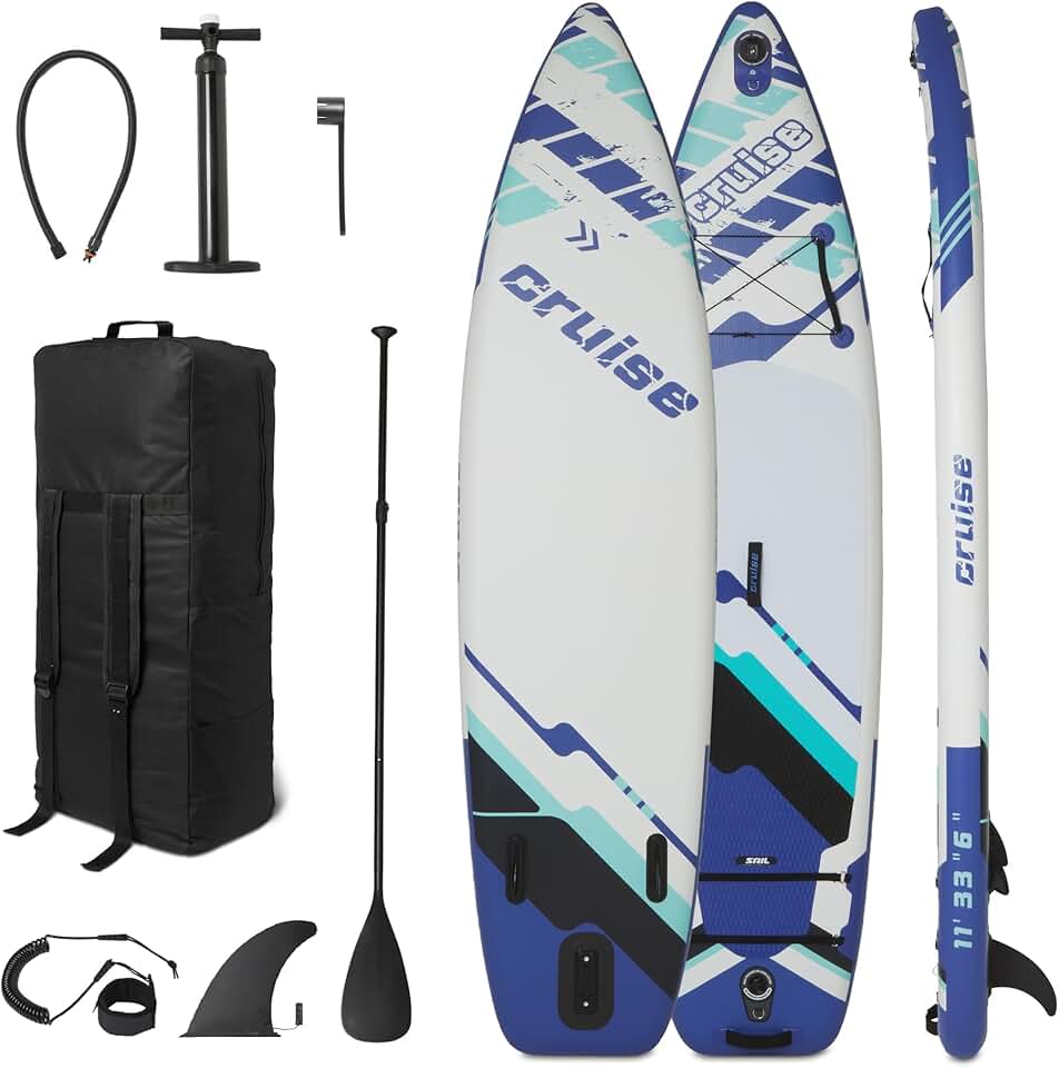 jardinito Basics - planche à pagaie, 335x84 cm, kit accessoires complet, bleu