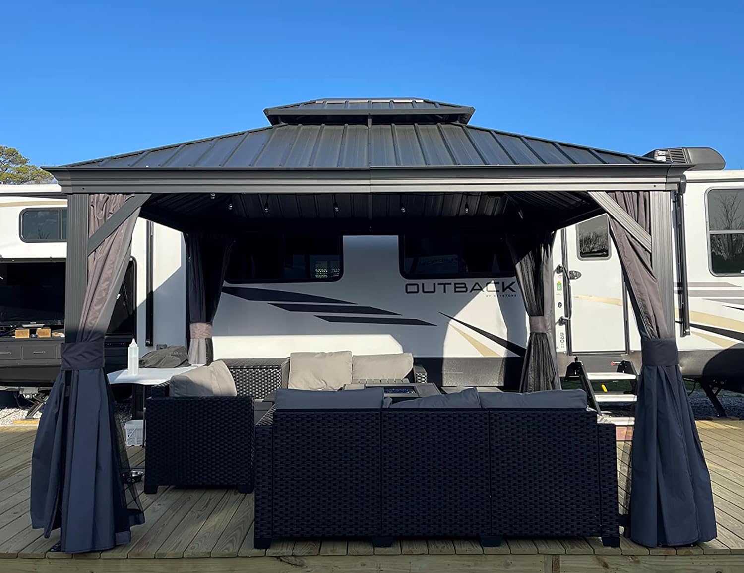 jardinito - tonnelle aluminium 4x3m, éclairage intégré, rideaux, gouttière