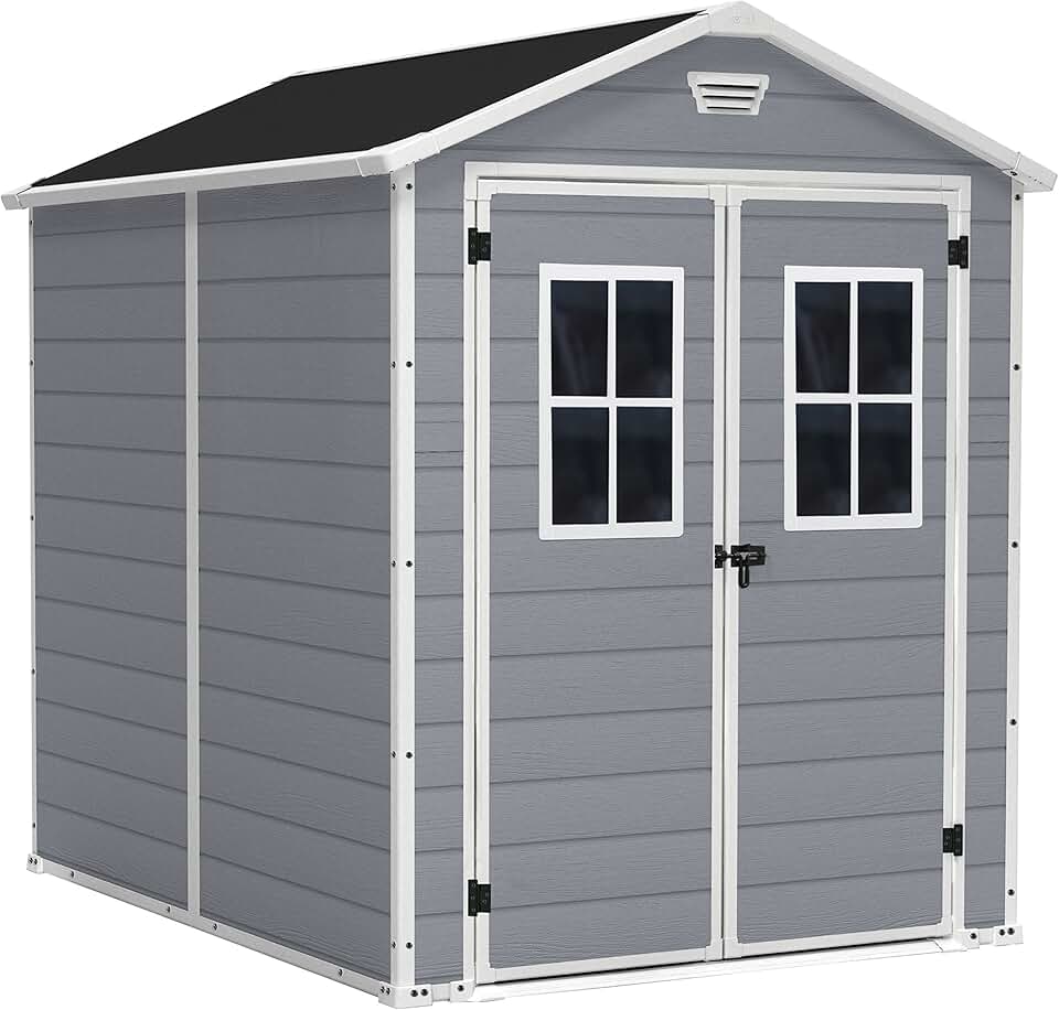 jardinito - abri de jardin Premium - 186x237x227 cm, résine gris, double porte, fenêtres - 12-929579