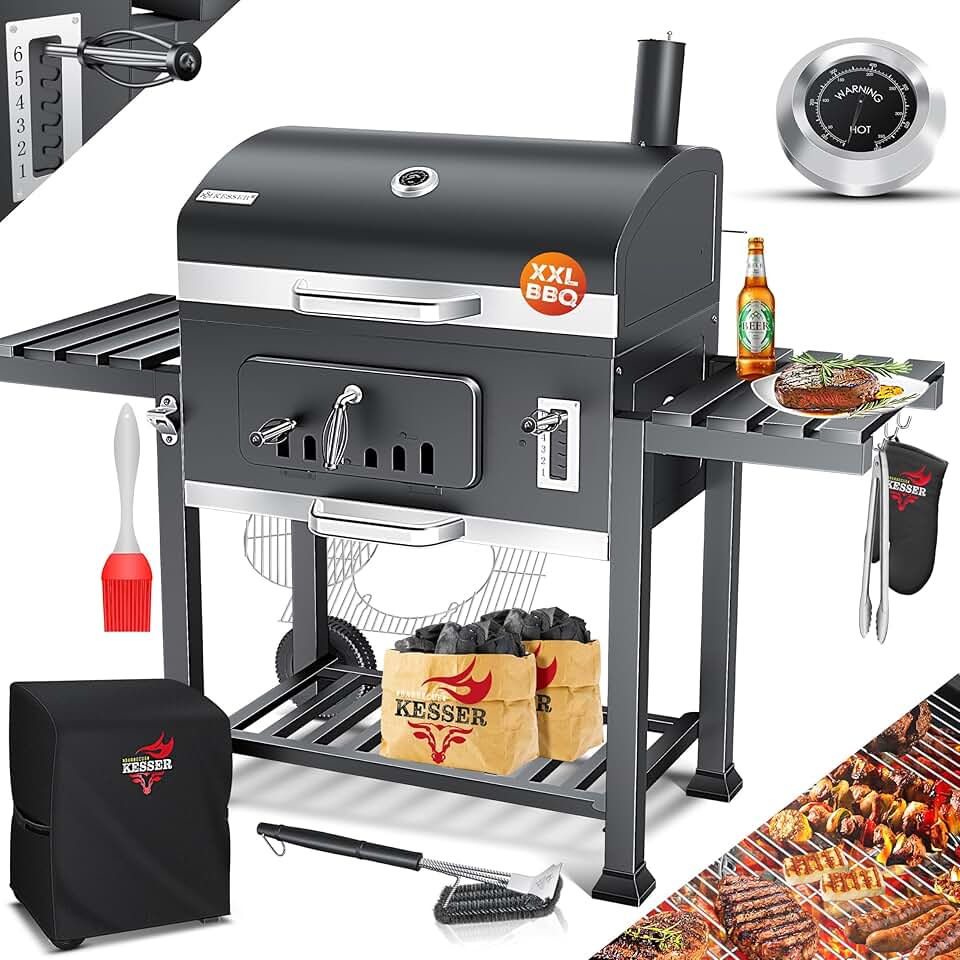 jardinito - Barbecue XXL - grand format, couvercle, roues, accessoires