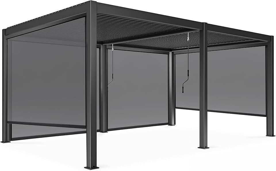 jardinito - Pergola bioclimatique autoportée - 3x6m - 4 stores gris