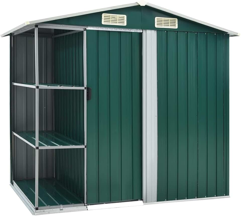 jardinito - abri de jardin extérieur avec étagère fer vert - 205x130x183 cm