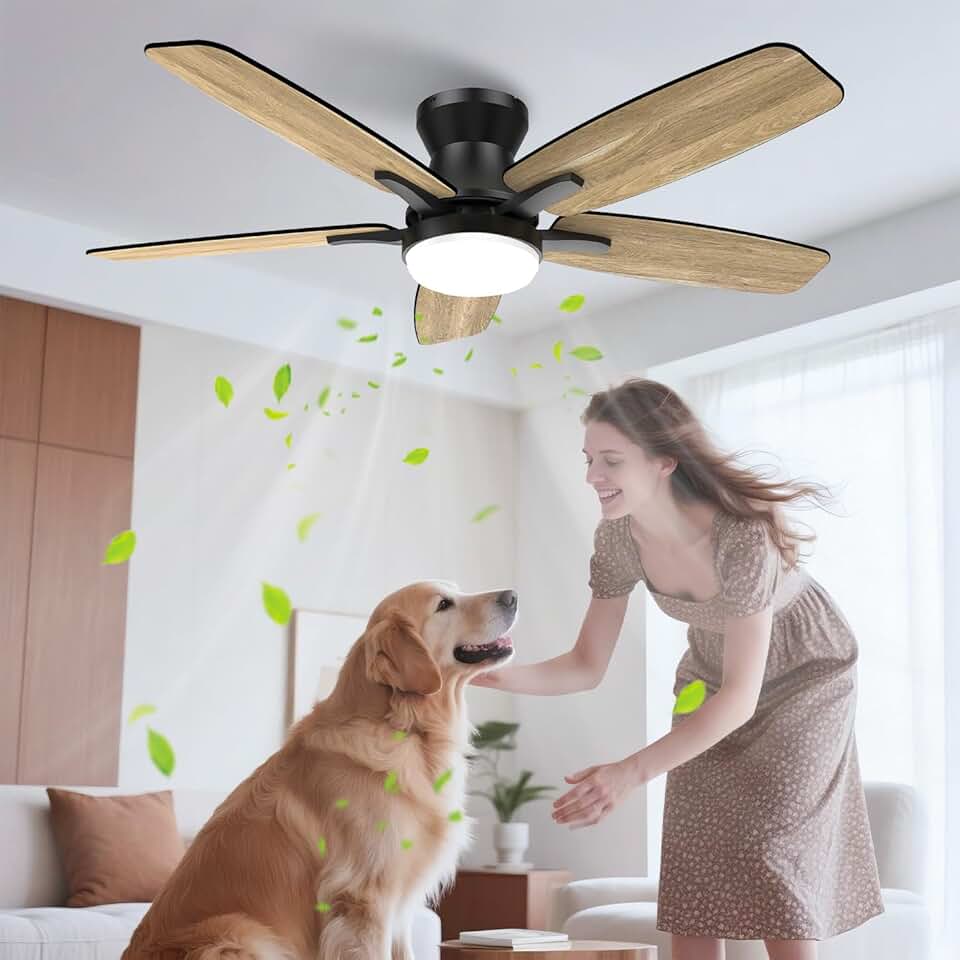 jardinito - Ventilateur de plafond double face 106cm, LED, télécommande, moteur DC réversible, silencieux