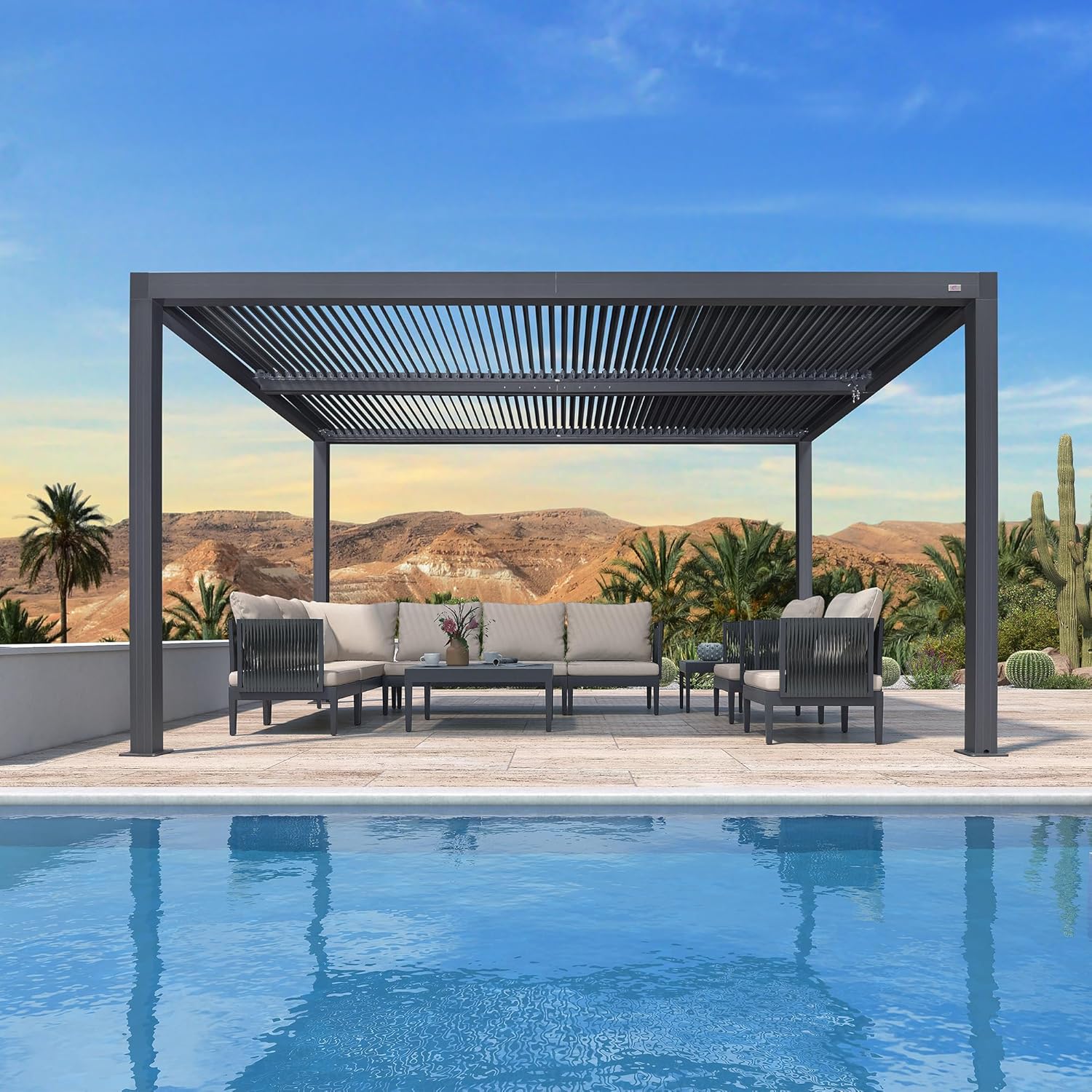 jardinito Pergola Bioclimatique 4,24 x 3 m Pergola Aluminium Lames Orientables Superficie 12,72 m² Tonnelle de Jardin Exterieur Belvédères pour Patio Terrasse Exterieur, Gris