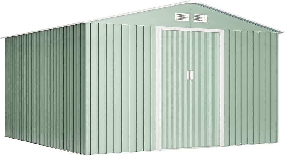 jardinito - abri de jardin métal - 10,2m2 - double porte coulissante, grilles de ventilation