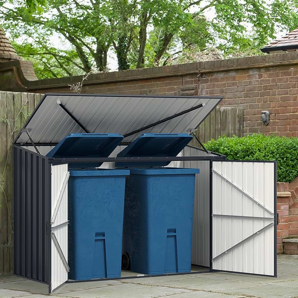 jardinito Abri de Jardin en Métal Galvanisé 1,9 M³, Cabane de Jardin Exterieur avec Double Porte Verrouillable, Couvercle Rabattable, Vérin à Gaz Hydraulique, Cache Poubelle pour Vélo, Outils