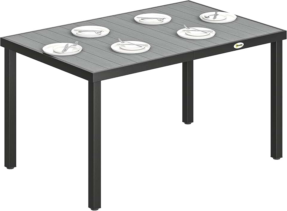 jardinito - table de jardin 140x90x74 cm - plateau lattes, pieds acier