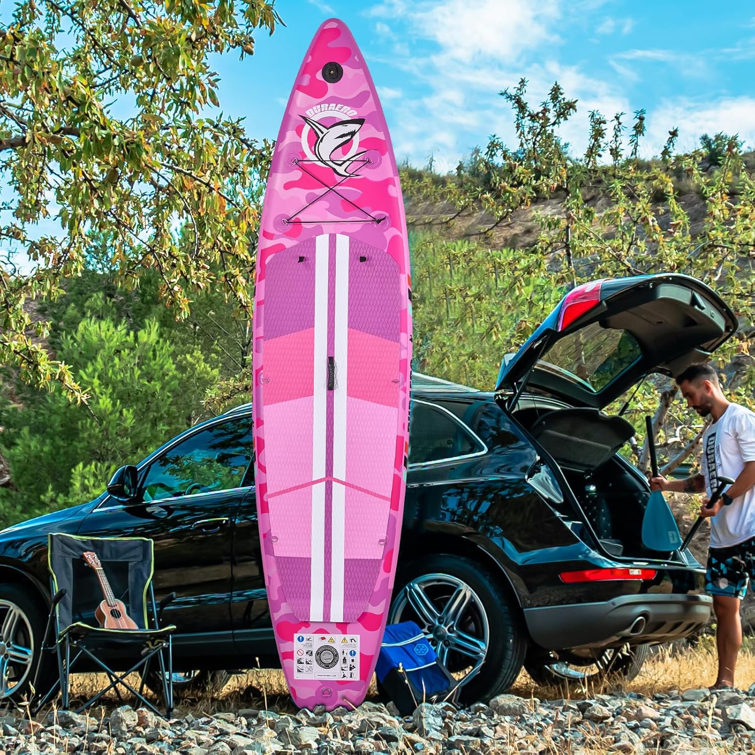 Kayak Gonflable Stand Up Paddle - 330x76x15cm - siège, pagaie 2 en 1, pompe, sac à dos, support caméra