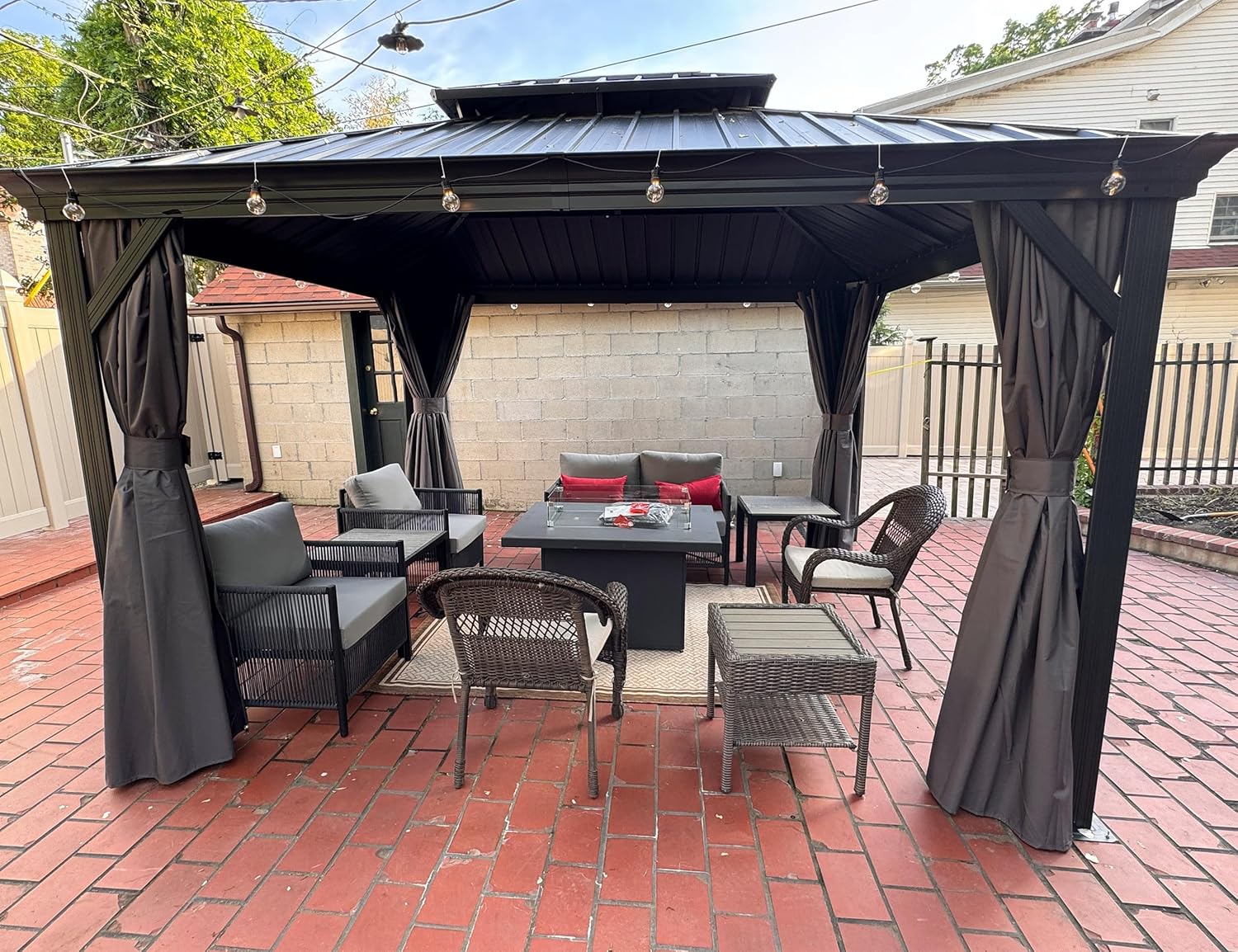 jardinito - tonnelle aluminium 4x3m, éclairage intégré, rideaux, gouttière