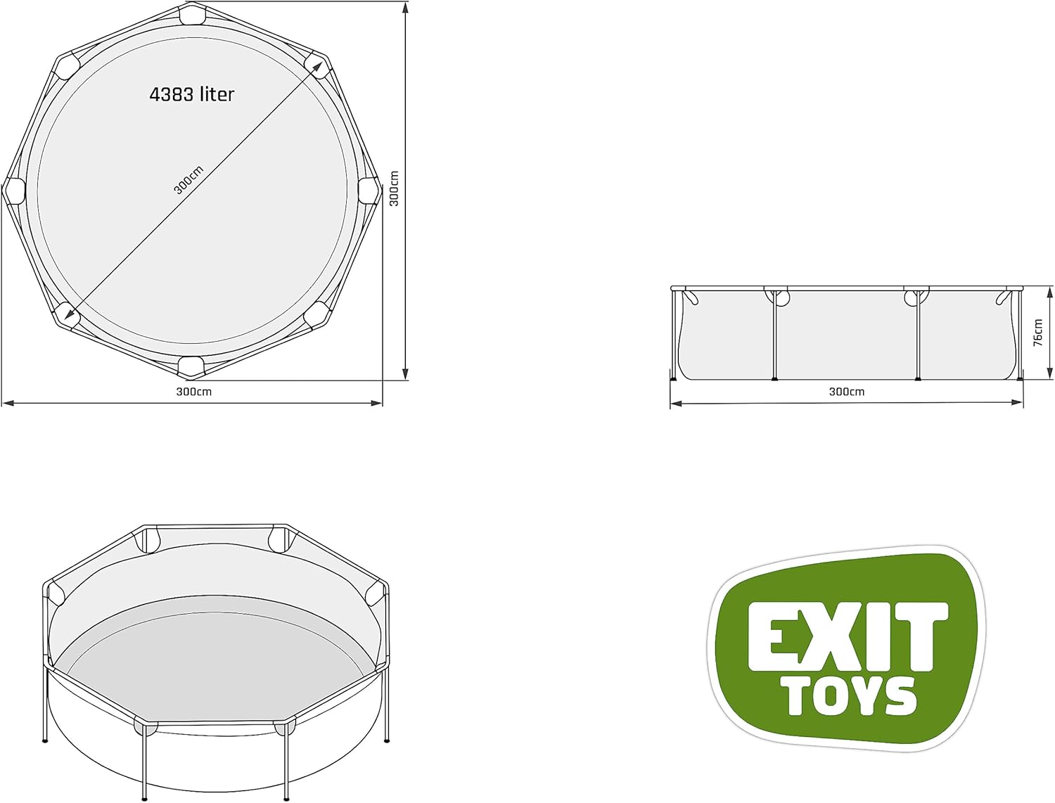 jardinito - Piscine Tubulaire Lime - 300x76cm - Pompe filtrante, entrée basse, cadre stable, vert