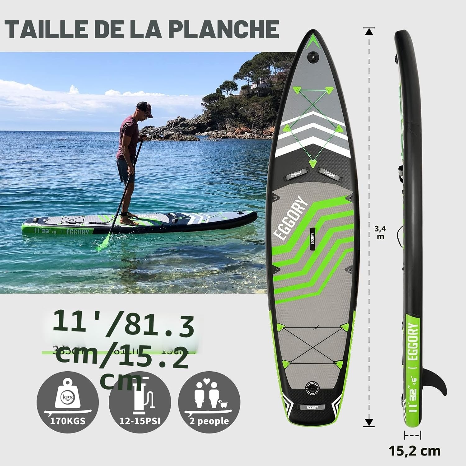 Planche de Surf Gonflable - SUP paddle 320cm, sac à dos, pompe, accessoires complets