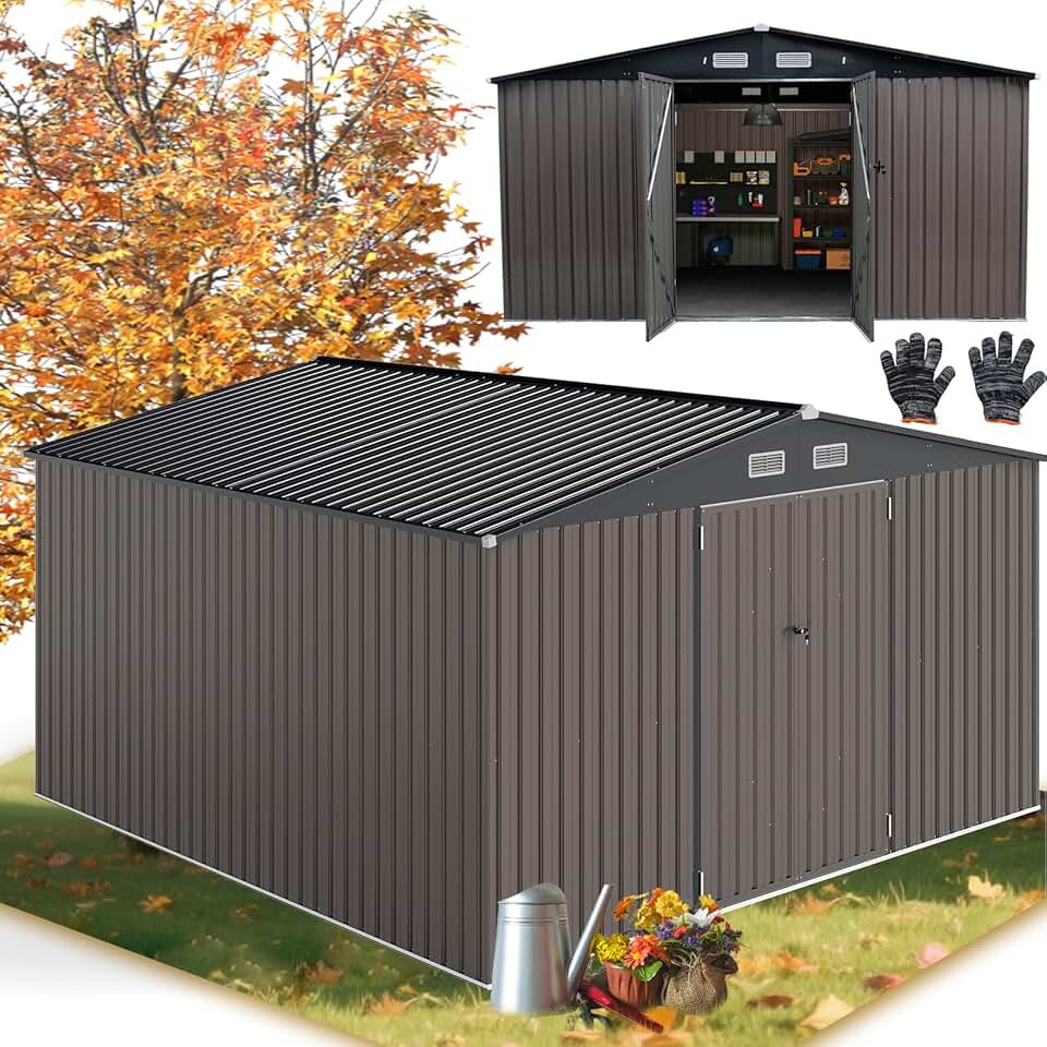 jardinito - abri de jardin métal - 350x350x198cm - 2 portes, 12m², toit incliné, 25m³