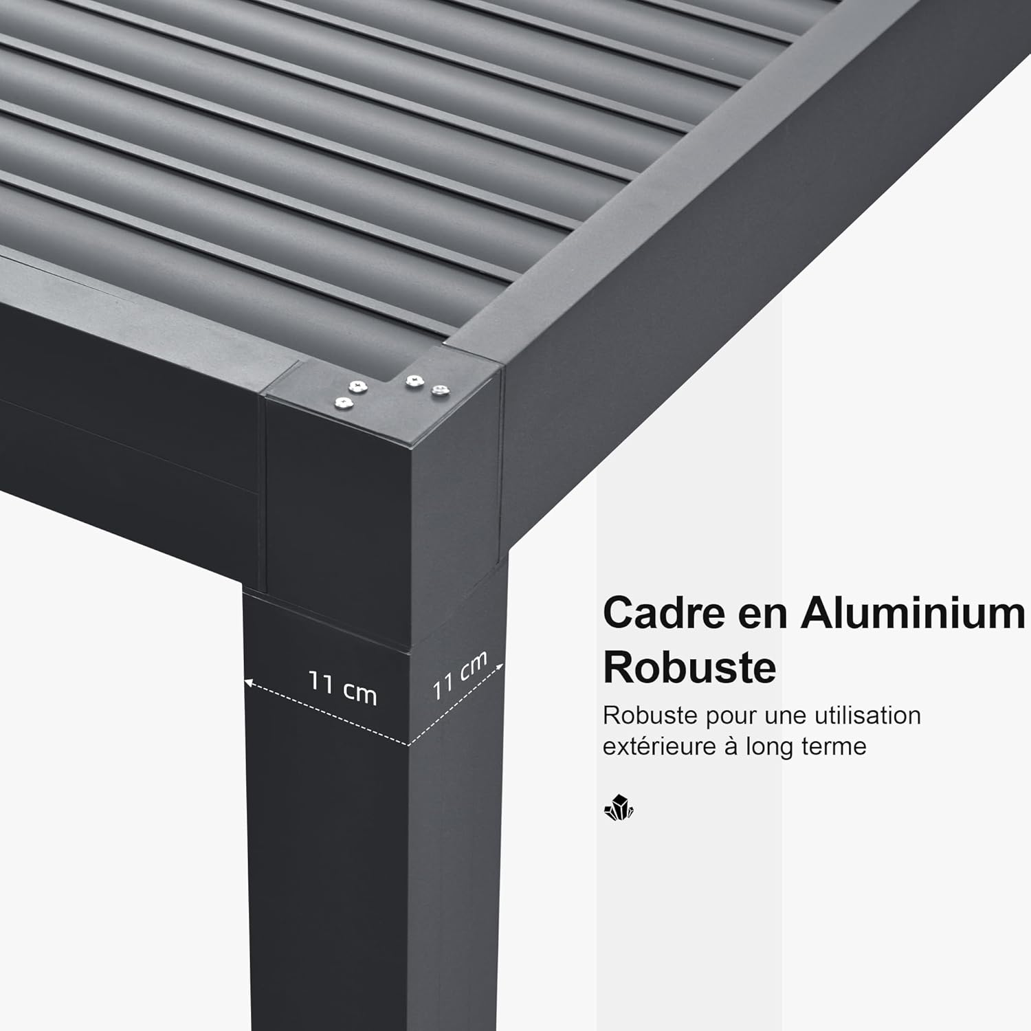 jardinito - Pergola bioclimatique aluminium 4,8x3,68m, LED, lames orientables