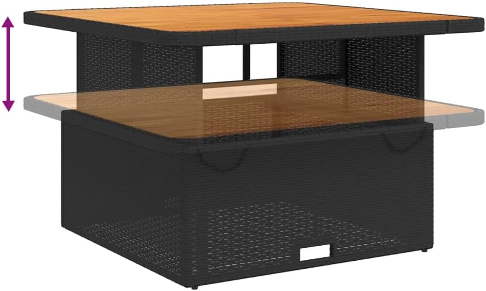 Table de jardin - 110x110x71 cm - résine tressée, bois d'acacia